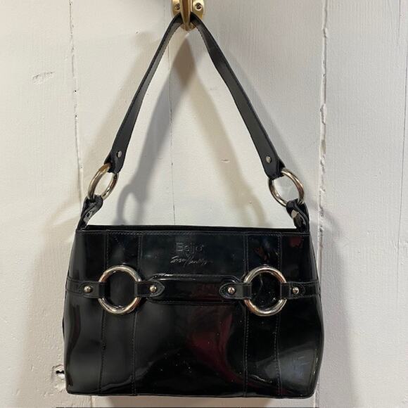 Beijo by Susan Handley Black Patent Silver Hardware Small 12x7x4 Bag Purse - Picture 1 of 14